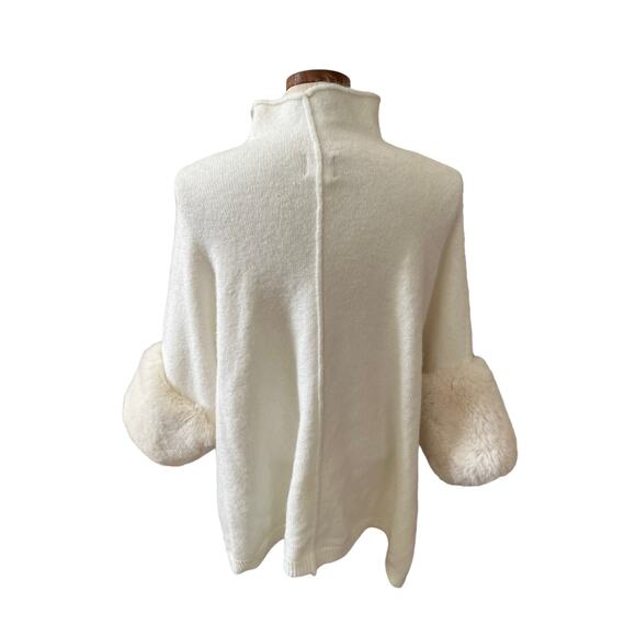 Ruby Rd White Fuzzy Faux Fur Trim High Neck Sweater - Picture 4 of 6